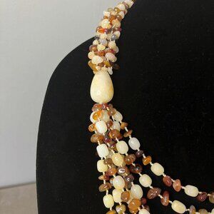 Sajen Cream Agate Quartz Stone and Amber Multi-strand Necklace, Unsigned